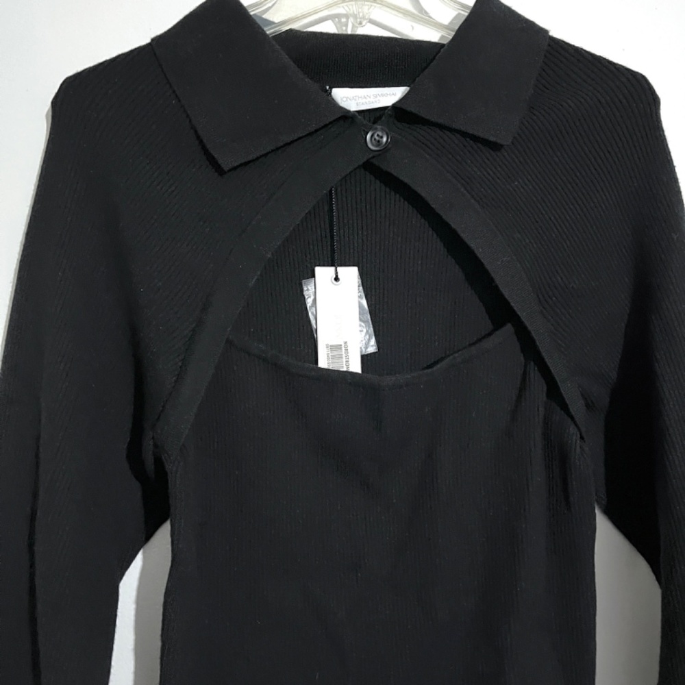 Jonathan Simkhai Ribbed Collared Layered Shrug Top - Picture 3 of 12